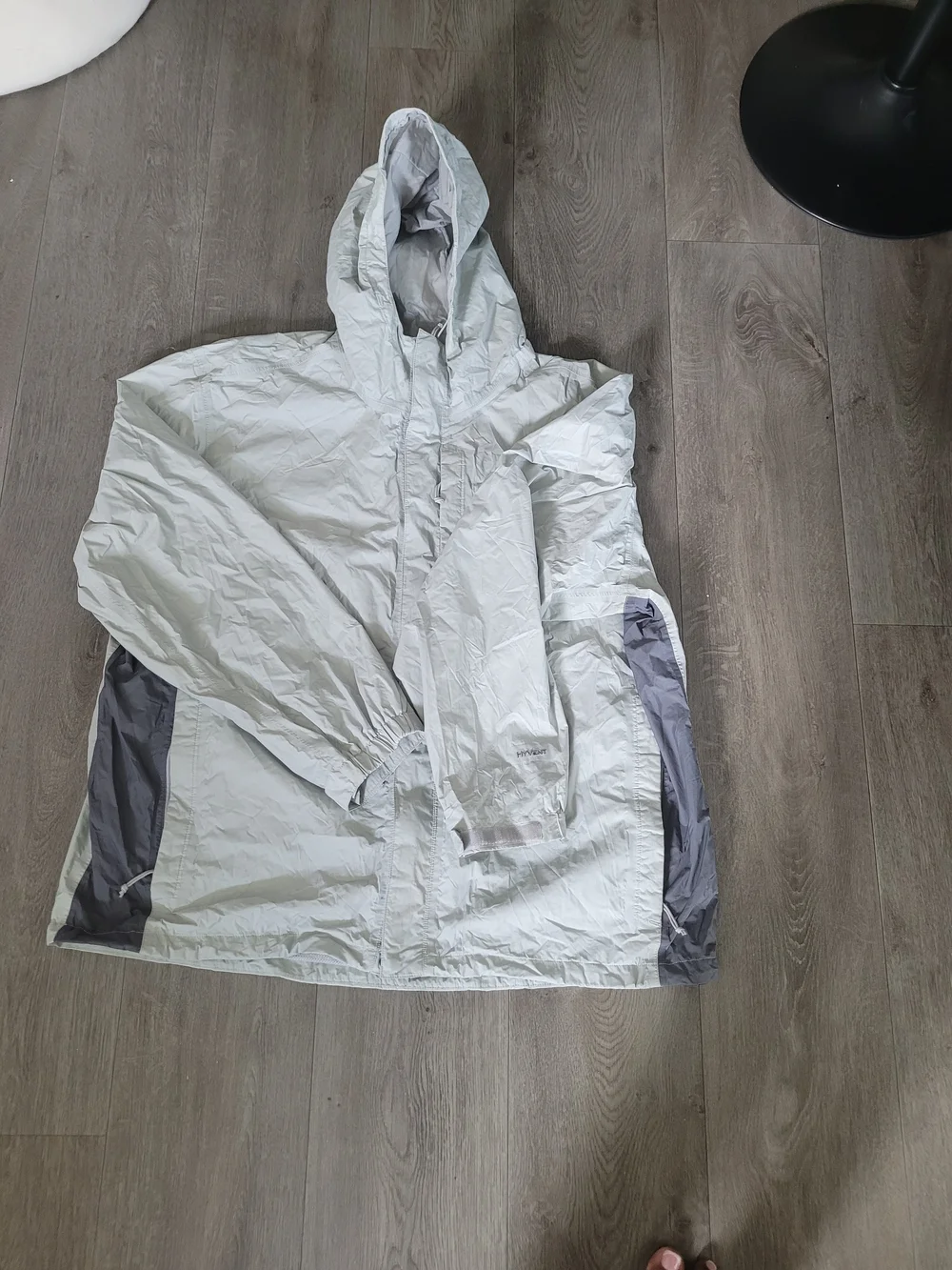 The North Face Light Gray Hooded Rain Jacket with Dark Gray Panels